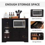 Walmokid Storage Cabinet with Power Outlet, 35" Modern Sideboard Buffet Cabinet w/Adjustable Shelf, Wooden Kitchen Cabinet with Open Shelves for Living Room, Dining Room, Kitchen, Black Walmokid