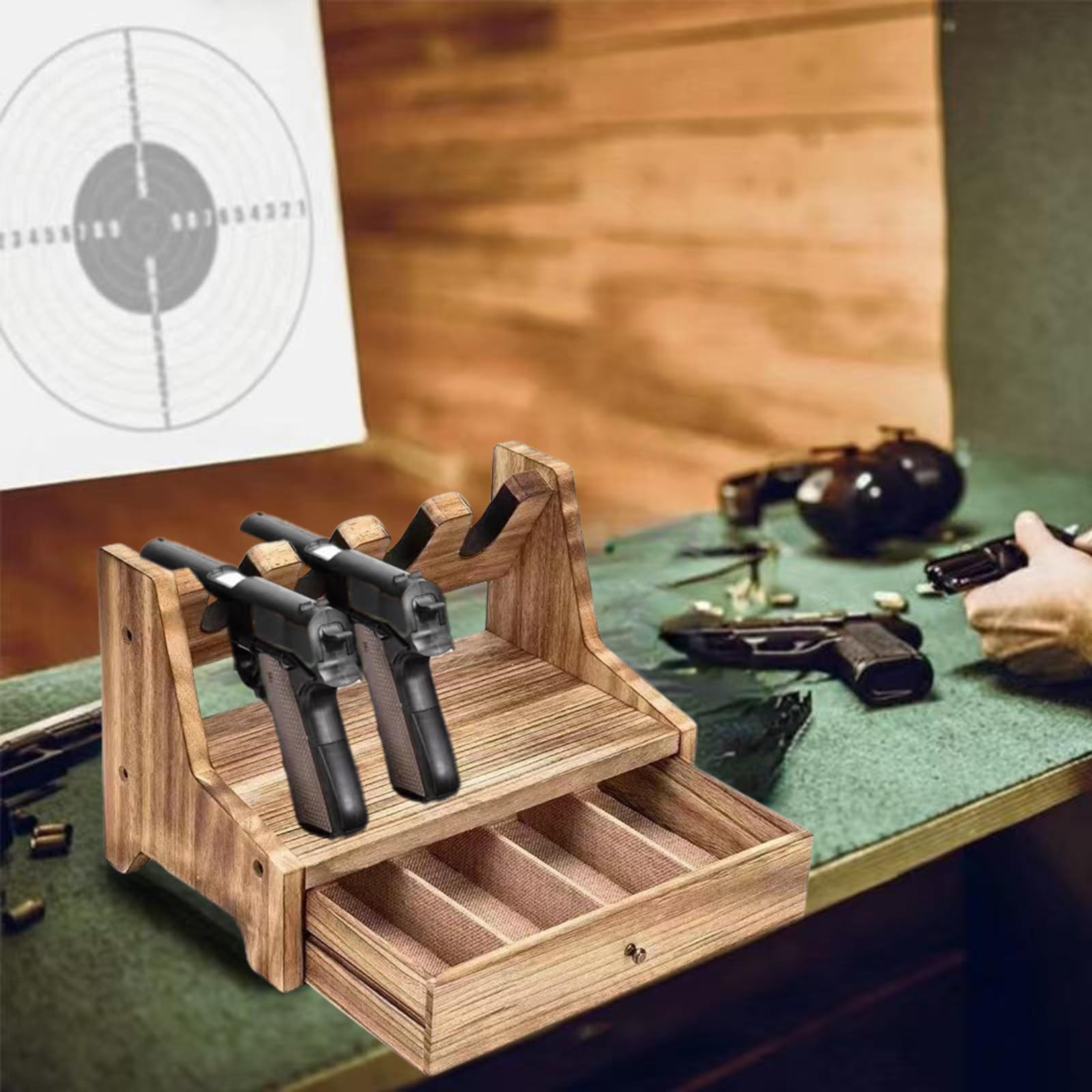 ROLUXENTIA Wooden Handgun Holder Pistol Rack for Gun Safe - Fits 6 Pistols, Firearm Rack Stand Display Organizer, Revolvers Gun Cabinet Accessories Storage Solution - WoodArtSupply