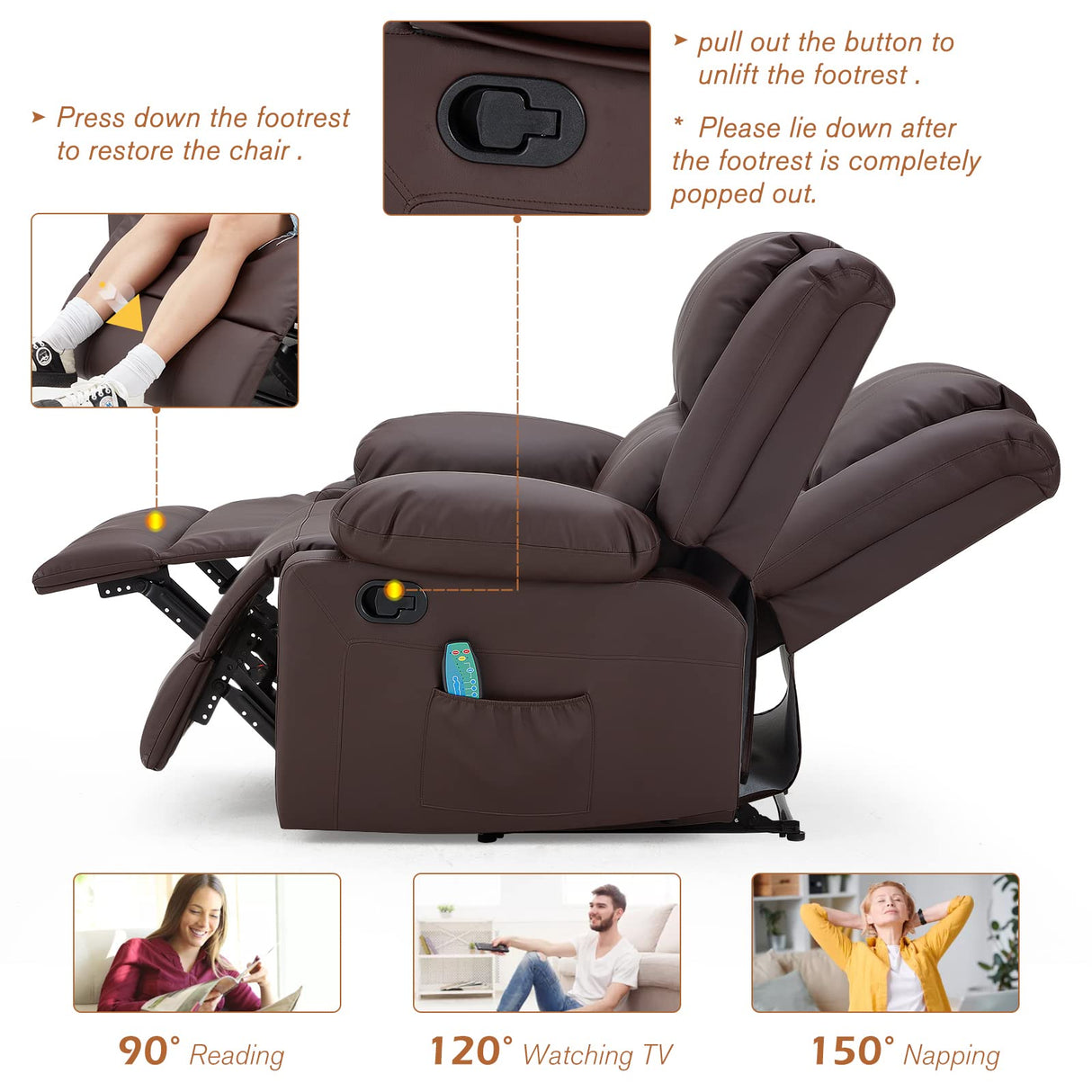 YODOLLA Loveseat Recliner with Heat&Massage Function, RV Couch Wall-Hugger Reclining Sofa Modern Manual Faux Leather Control, Home Theater Seating, Brown YODOLLA