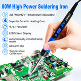 PNECK Soldering Iron Kit, 80W, LCD Display, Adjustable Temperature 356°F -932°F，Blue PNECK
