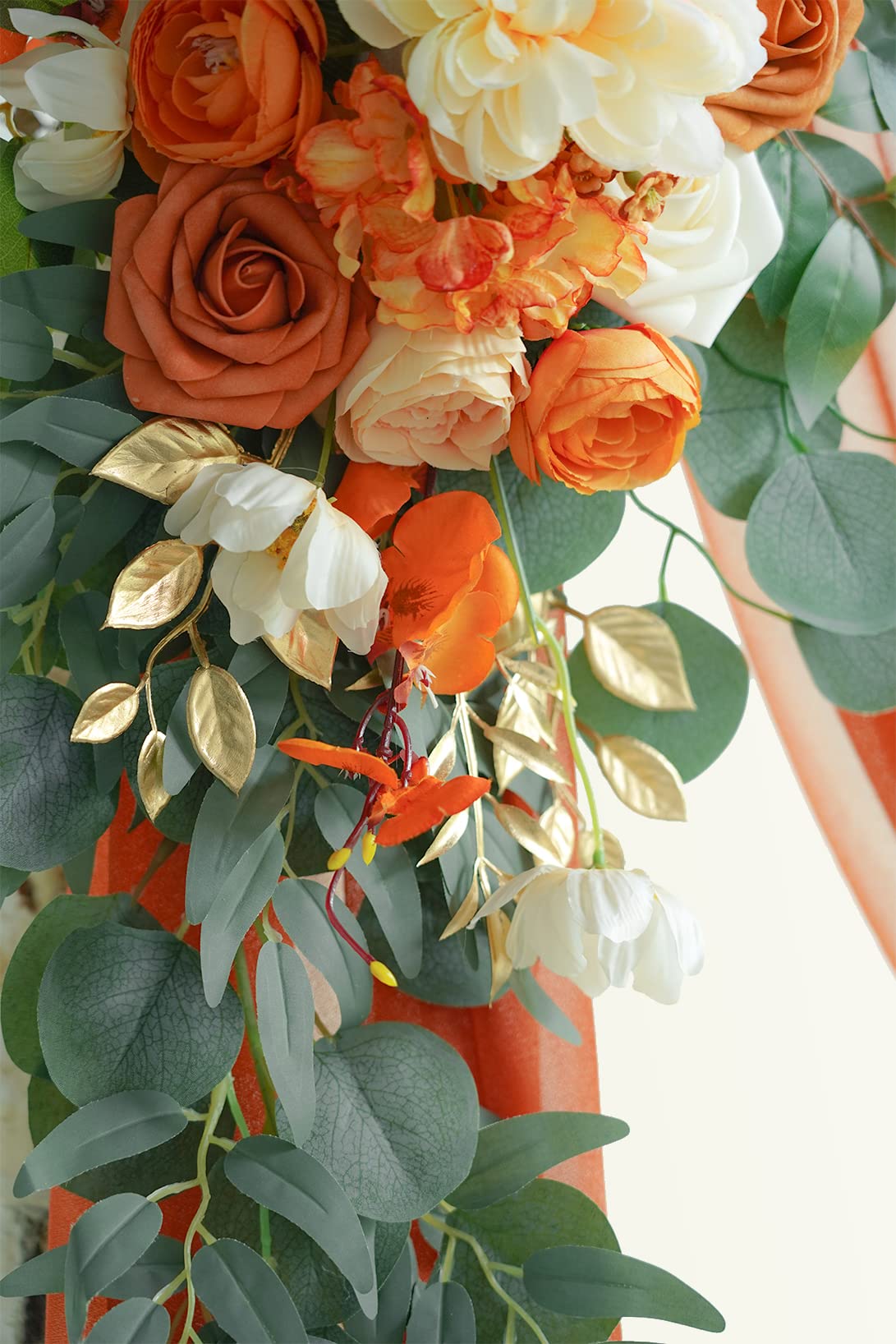 ponatia Artificial Wedding Arch Flowers Kit(Pack of 3) with 26Ft Shiny Wedding Arch Draping Fabric, Arch Flowers for Wedding Ceremony and Reception Backdrop Wedding Decoration (Burnt Orange) ponatia