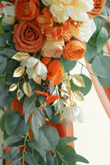 ponatia Artificial Wedding Arch Flowers Kit(Pack of 3) with 26Ft Shiny Wedding Arch Draping Fabric, Arch Flowers for Wedding Ceremony and Reception Backdrop Wedding Decoration (Burnt Orange) ponatia