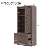 Hlivelood 72" Tall Storage Cabinet with Barn Doors & 2 Drawer, Pantry Cabinet with Adjustable Shelves, Rustic Wood Cupboard for Kitchen, Dining Room, Living Room, Brown Hlivelood