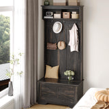 Maupvit Hall Tree with Storage Bench, 71" Entryway Bench with Coat Rack & Storage Cabinet, 4-in-1 Mud Room Organization with Seating, 5 Hooks, Retro Accent Coat Tree for Living Room, Rustic Dark Brown Maupvit