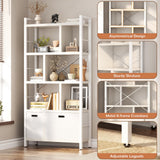 Armocity Bookshelf with Drawers - 5 Tier Tall Bookcase Geometric Modern Book Shelf Display Standing Bookshelves with Storage for Living Room, Bedroom Home Office, White Armocity