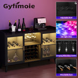 GYFIMOIE Modern Wine & Cocktail Cabinet with LED Light, Home Bar w Wine Rack and Glass Holder, Kitchen Buffet with Storage, Freestanding Liquor Cabinet (Black) Gyfimoie