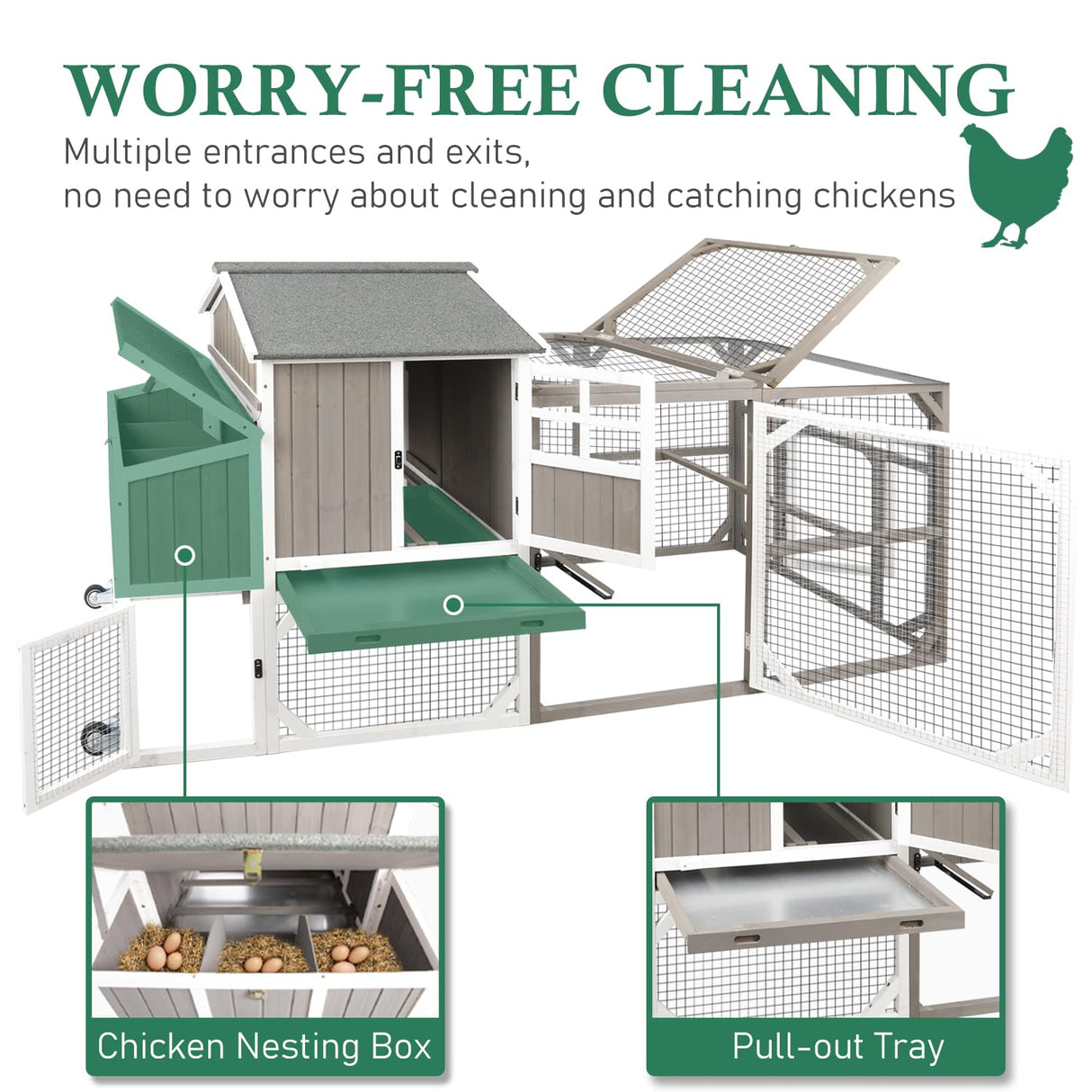 Magazoopet 95.3" Large Chicken Coop with Run, Tractor Hen Chicken House with 3 Nesting Boxes, Portable Duck Rabbit Quail Hutch Poultry Cage for 4-6 Chickens with 6 Access,Pull-Out Tray Magazoopet