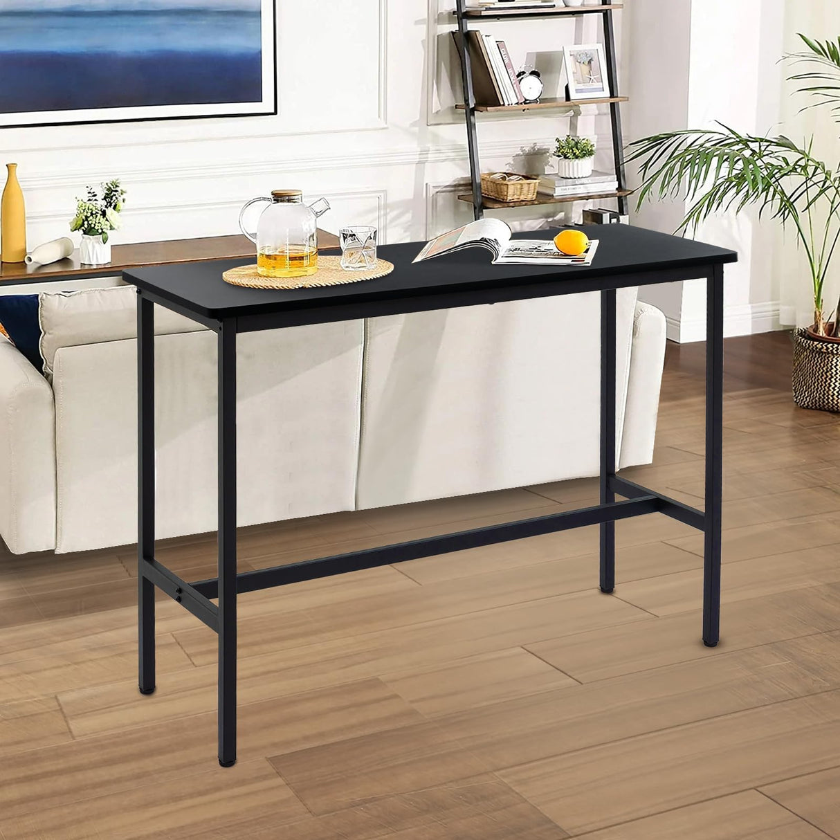 Rongbuk 44.5" Bar Table,Pub Table with Adjustable Feet Floor Protector, Narrow Rectangular Dining Table, Kitchen Counter Table, High Top MDF Table,Sofa Table with Sturdy Metal Legs,Black Rongbuk