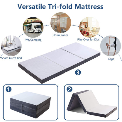 GOHOME 6.0 Inch Folding Mattress Single Camping Mattress with Super Soft Removable Cover, Folding Bed Twin Mattress with Non-Slip Bottom for Back Pain Relief, Twin 38"x75"x6"