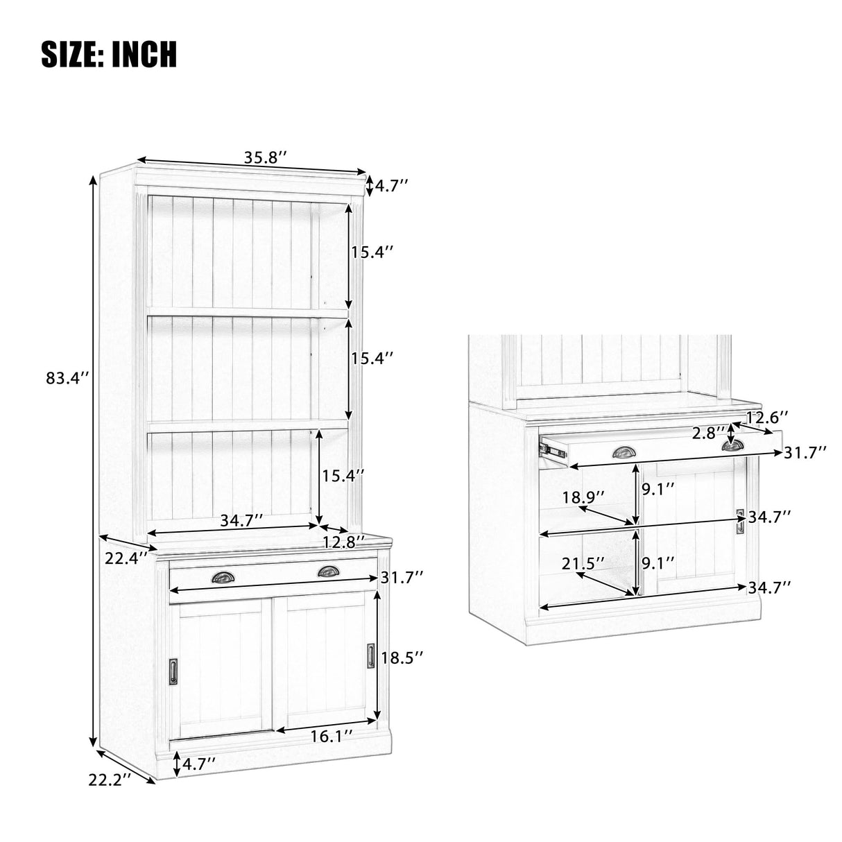 Merax Modern Bookcase with Sliding Doors,83.4" Tall Bookshelf with Drawer,Storage Book Case for Living Room Home Office,White Merax