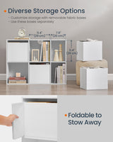 SONGMICS HOME Superfast Toolless Assembly, Bookshelf, Cube Storage Organizer, Shelving Unit, 6 Compartments, 4 Fabric Drawers, 10.6 x 32.7 x 24.3 Inches, Snow White ULBC196W01 SONGMICS HOME