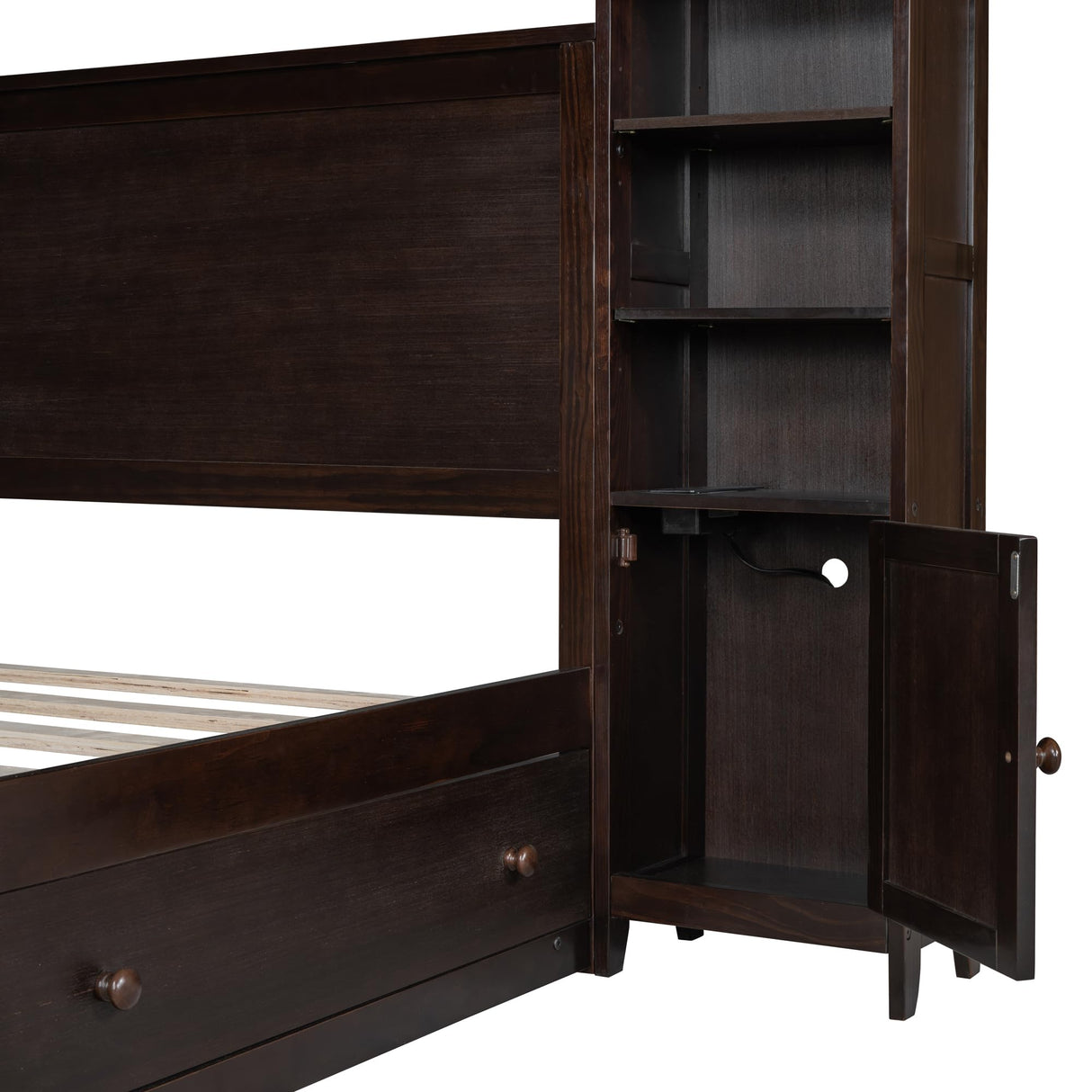 Queen Storage Platform Bed with Bookcase Headboard and Drawers in Espresso Harper & Bright Designs