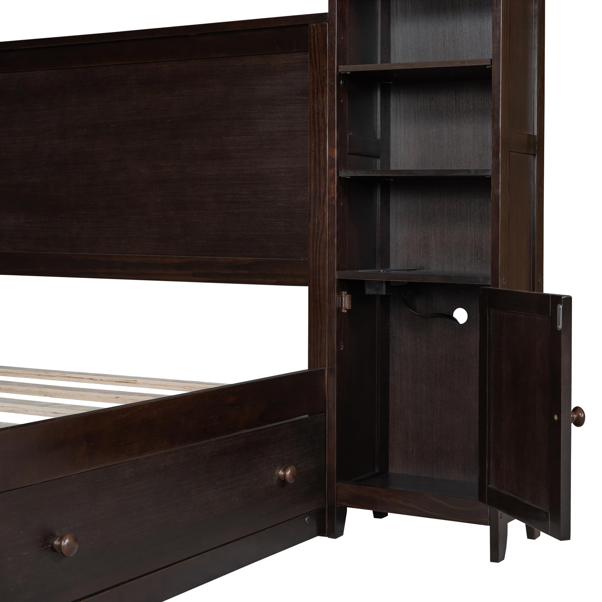 Queen Storage Platform Bed with Bookcase Headboard and Drawers in Espresso - WoodArtSupply