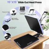 15x15 Heat Press Machine,Slide Out Heat Press Digital Clamshell Heat Transfer Sublimation Printer Press Industrial-Quality Power Heat Press for T Shirts/Pillow/Bag/Plates Creative Pattern DIY DREAMVAN