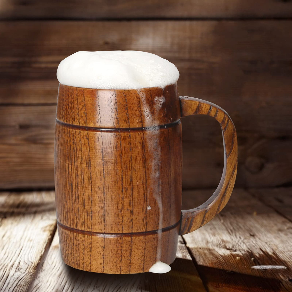 18 oz Large Wooden Beer Mug Best Wood Drinking Cup Wooden Tankard Beer Glass Stein Cup Barrel Mug for Men Women Coffee Mug Man Gift Unique Viking Mug Ayiaren