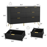 BAZELOR Black Dresser for Bedroom, 7 Drawers Dresser with Golden Handles, Modern Wood Chest for Living Room, Hallway, Entryway BAZELOR