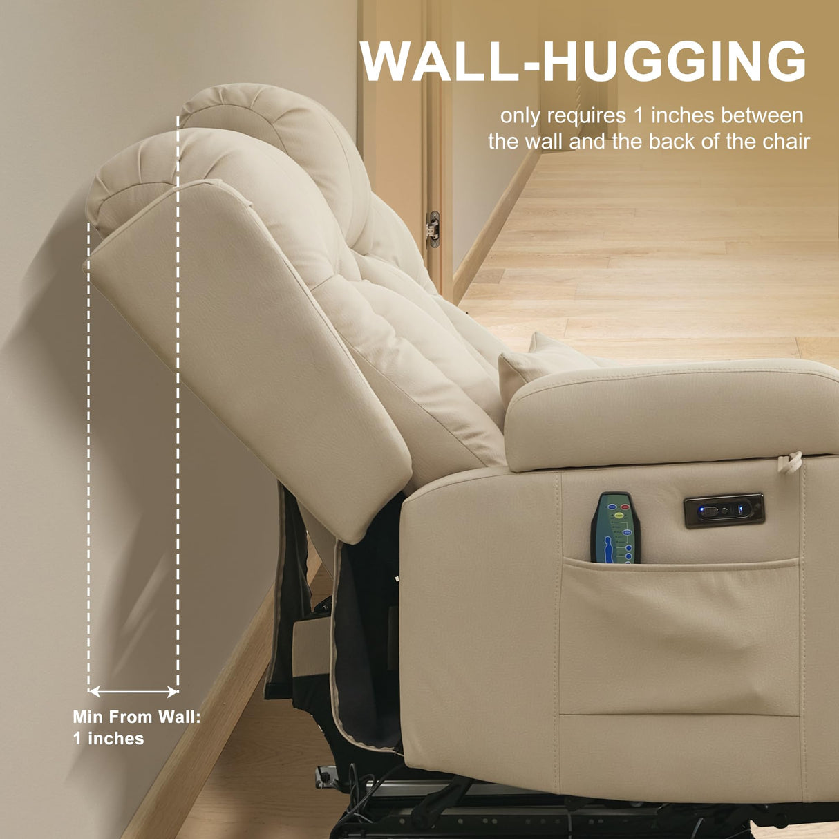 URRED Power Reclining Loveseat Sofa with Console, RV Couch Loveseat Recliner Sofa with Massage & Heat, LED Light, Cupholders, Bluetooth Speakers, USB Charge Ports, Outlets, Leathaire, Beige URRED