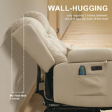 URRED Power Reclining Loveseat Sofa with Console, RV Couch Loveseat Recliner Sofa with Massage & Heat, LED Light, Cupholders, Bluetooth Speakers, USB Charge Ports, Outlets, Leathaire, Beige URRED