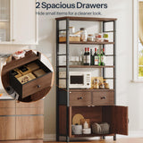 HOOBRO Bookshelf with Doors, Rustic Bookshelf with Drawers, Industrial Display Standing Shelf Units, Wooden and Metal Storage Shelf for Living Room, Home Office, Dining Room, Walnut and Black BH75SJ01 HOOBRO