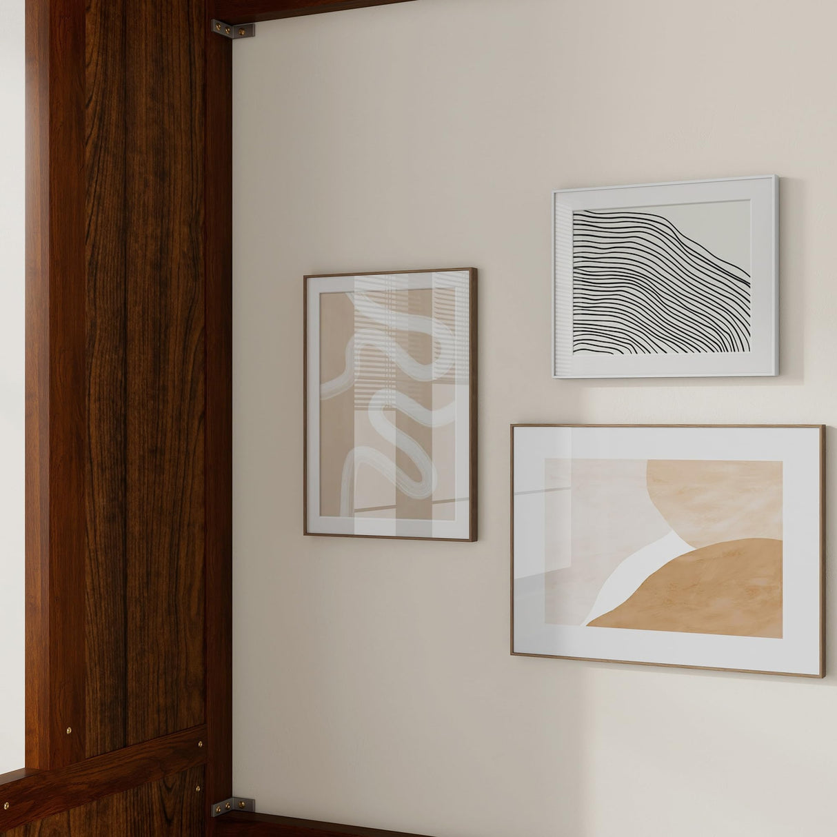 MaiDeHaoo Queen Size Murphy Bed with Desk, Space Saving Folding Wall Bed with Desk, Horizontal Wood Wall Bed Cabinet with Gas Struts for Small Room Bedroom Guest Room Home Office, Walnut MaiDeHaoo