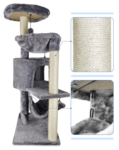 YUNIQUE Cat Tree with Cat Condo and Big Hammock, Grey