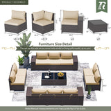 RTDTD Outdoor Patio Furniture Set, 12 Pieces Outdoor Furniture All Weather Patio Sectional Sofa PE Wicker Modular Conversation Sets with Coffee Table,10 Chairs & Seat ClipsBrown. RTDTD