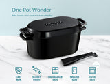 KooK Dutch Oven, Oven for Sourdough Bread Baking, with Lid, Dual Handles, Enameled Cast Iron, includes Lid Lever, Great for Baking Bread, Cooking and Roasting, Dishwasher Safe, 3.4 Qt, Black KooK