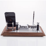 ofistike Wood Desk Name Plate Office Organizer, Solid Wooden Membrane Coating Desktop Sign with Phone Holder, Pen, Notepad and Clock ofistike