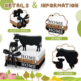 Geetery 5 Pcs Wood Farm Decor Farmhouse Sign Farm Home Tiered Tray Decor Rustic Mini Wood Book Stacks Table Decorations for Home Living Room Table Sign (Cow) Geetery