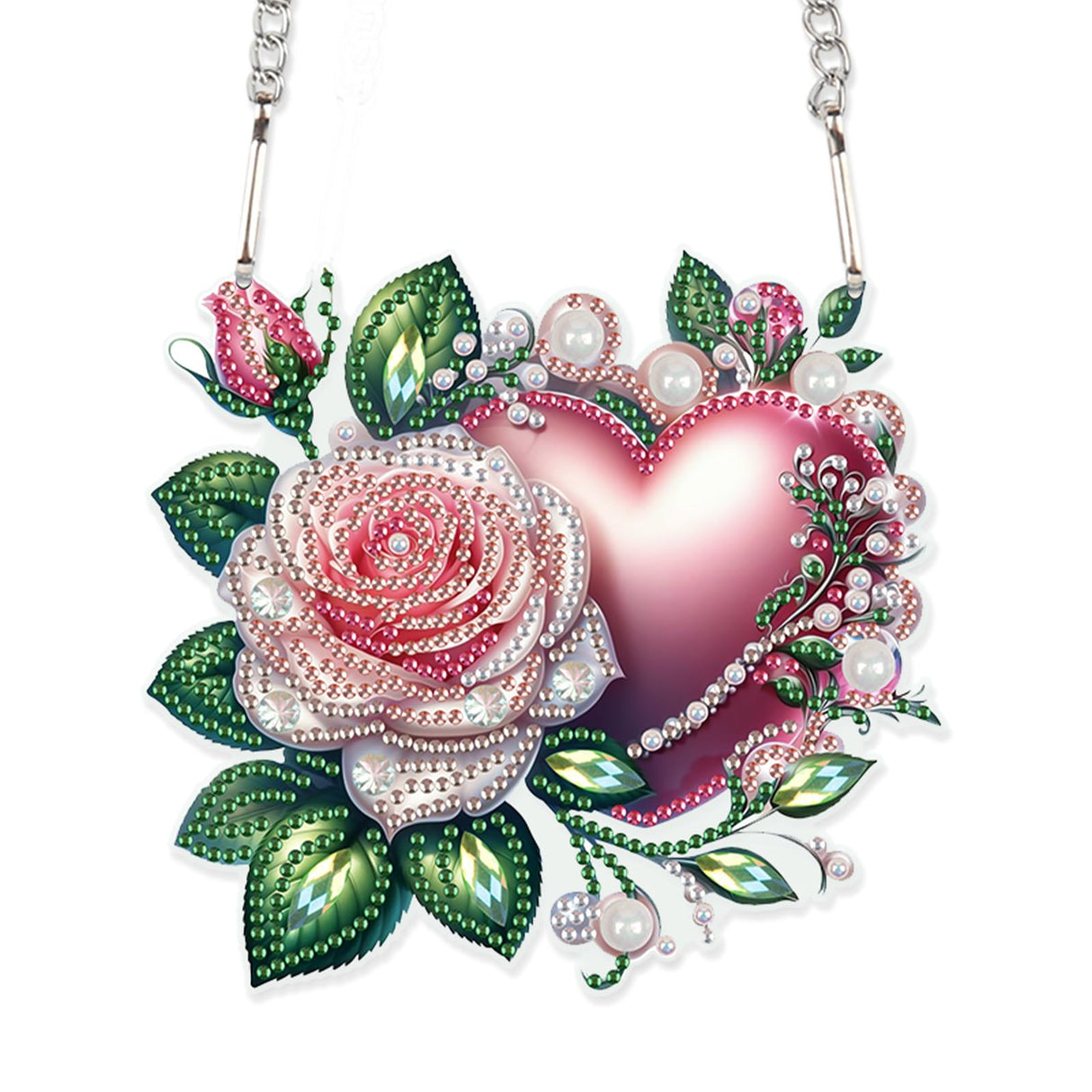 AiYuanzsh 5D Diamond Painting Hanging Pendant, DIY Rose and Heart Diamond Art Kit for Adults, Crystal Rhinestone Window Decoration, Wall and Home Ornament Gift AiYuanzsh