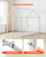 VEVOR Twin Size House Bed Frame, Metal Kids Floor Bed Frame with Roof, Heavy Duty Steel Slats Support, House Shape Bedframe for Girls and Boys, No Box Spring Needed, Easy Assembly, White VEVOR