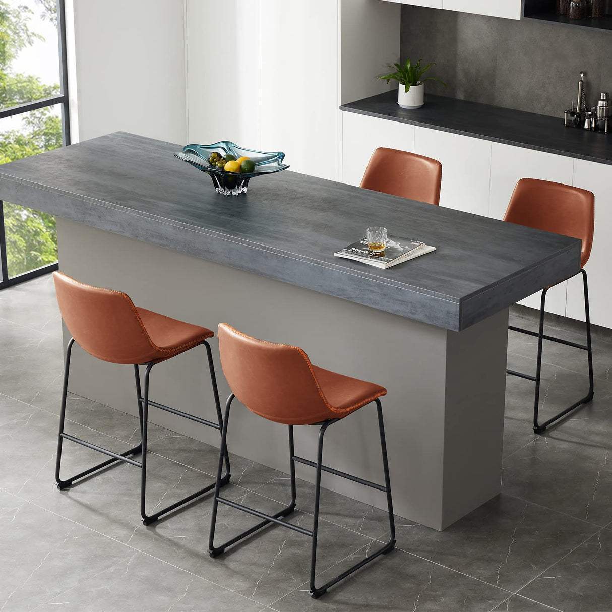 Sweetcrispy Counter Height Bar Stools Set of 2, Modern Counter Stool Faux Leather Barstools with Back, 26 inch Seat Height Island Stools Countertop Comfortable Brown Bar Chairs with Metal Legs Sweetcrispy