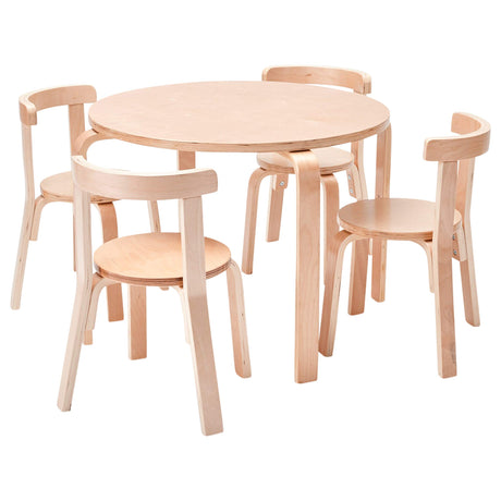 ECR4Kids Bentwood Round Table and Curved Back Chair Set, Kids Furniture, Natural, 5-Piece ECR4Kids