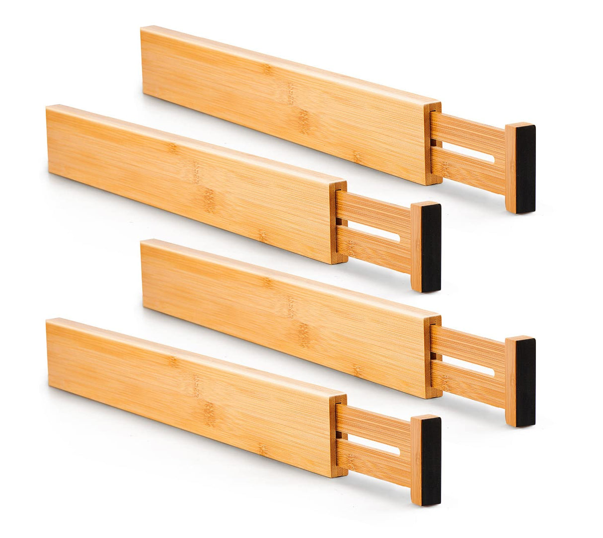 Utoplike 4 pcs Bamboo Kitchen Drawer Dividers Large, Adjustable Drawer Organizers, Spring Loaded, Works in Kitchen, Dresser, Bathroom, Bedroom, Drawer, Desk Utoplike