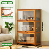 Curio Display Cabinet with Acrylic Doors,3/4Tier Display Case Bookshelf,Large Capacity Floor Bamboo Storage Cabinet,Flip Doors Convenient Storage,Easy to Clean,for Living Room,Study,Brown,106cm/41.7in WROASLTOUX