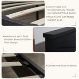 JXQTLINGMU Farmhouse Wood Bed Frame Queen Size with Sliding Barn Door Storage Cabinets and Headboard, Solid Wood Slats Support, Noiseless, No Box Spring Needed, Black JXQTLINGMU