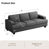 COPIAE 89 Inch Sofa with Extra Deep Seats Oversize, 3 Seater Sofa for Living Room,Modern Couch and Sofa, Comfy Armrests and Seats and Backrests, Easy Installation, Grey COPIAE