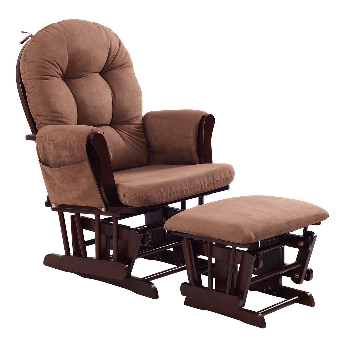 LHONE Rocking Chair with Ottoman, Brown, Traditional Style, Wooden, Adjustable Backrest, Recliner, Nursery & Living Room LHONE