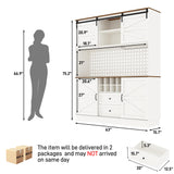 75” Tall Large Kitchen Pantry Storage Cabinet,63"W Farmhouse Kitchen Hutch Cabinet w/Power Outlet,Large Coffee Bar Cupboard w/Microwave Shelf & Wine Rack,4 Doors,2 Drawers, Dining Room, White chartustriable