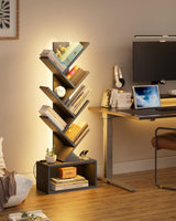 Evermagin 6 Tier Tree Bookshelf with Lights, LED Book Tree Bookcase with Storage Organizer, Small Corner Bookshelf Floor Standing Book Shelf for Living Room, Bedroom & Home Office, Black Evermagin