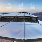 YOLENY 12'x20' Hardtop Gazebo, Outdoor Polycarbonate Double Roof Canopy, Aluminum Frame Permanent Pavilion with Curtains and Netting, Sunshade for Garden, Patio, Lawns YOLENY