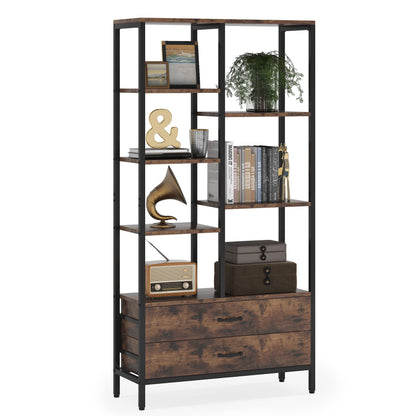 Modern Industrial 5-Tier Bookshelf Set with Drawers - Tribesigns Brown and Black Bookcase - WoodArtSupply