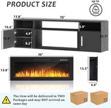 PUKAMI 70" Floating TV Stand with 36" Electric Fireplace,Wall Mounted Fireplace Entertainment Center with LED Lights and Highlight Storage Cabinet for TVs up to 80", for Living Room (Black) PUKAMI