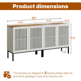 BVIUNTWO Farmhouse Buffet Cabinet with Storage, 63" Metal Base Console Table with Adjustable Shelves & 4 Doors, Antique White Sideboard for Kitchen, Dining Room, Living Room BVIUNTWO