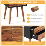 Giantex Nightstand with 2 Drawers, Mid Century Modern Bedside Table with Solid Wood Legs, Practical End Side Table for Living Room Bedroom Small Space, Night Stand, Black & Walnut Giantex