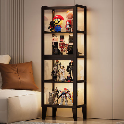 4-Tier Display Cabinet with Acrylic Doors, Bamboo Display Case Storage Cabinet for Figures and Curio Collection, Black