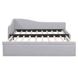 Twin Size Upholstered Daybed with Pop up Trundle,Linen Day Bed Frame with Extendable Trundle,Twin to King Daybed,Tufted Sofa Bed for Bedroom,Living Room,Guest,Gray Bellemave