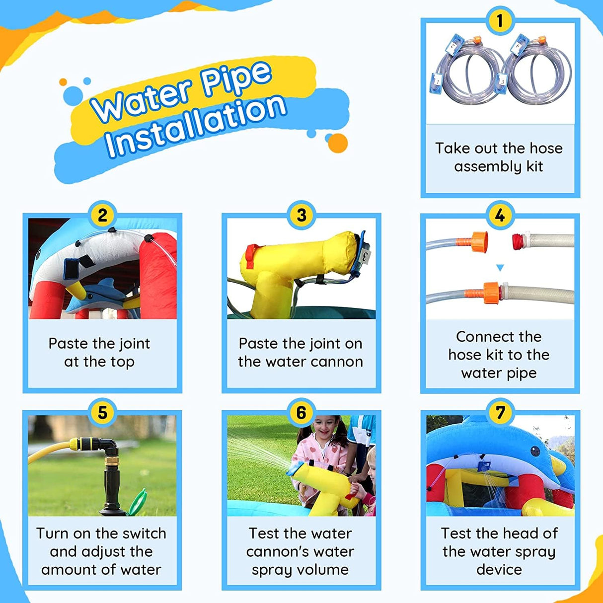 Causeair Inflatable Bounce House with Double Slide,Dolphin Styling,Splashing Pool,Double Water Cannon,Climbing Wall,Heavy Duty GFCI Blower,Inflatable Water Park Slide for Kids Backyard Summer causeair