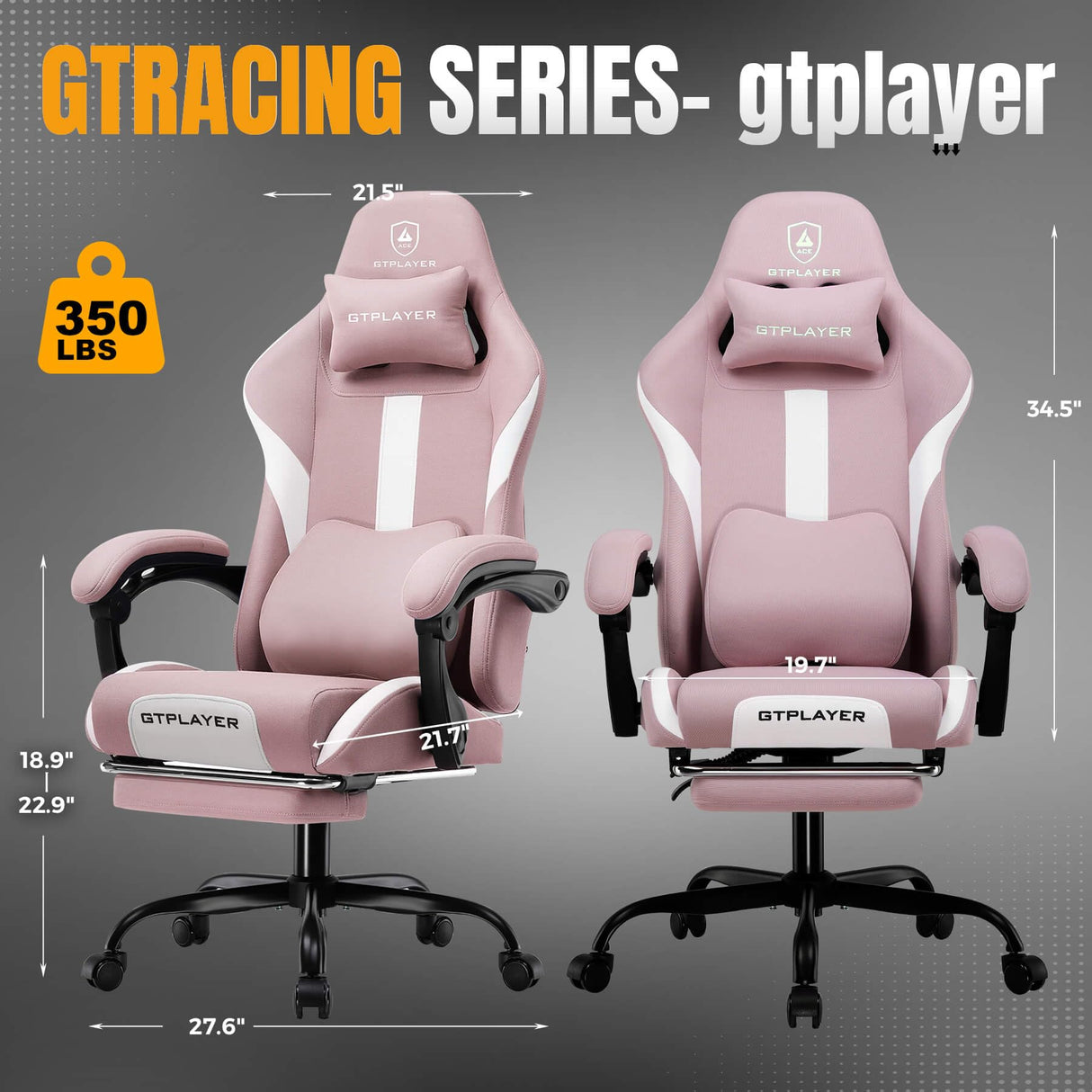 GTRACING Gaming Chair Ergonomic Office Chair with Foot Rest & Pocket Spring Cushion, High Back Computer Desk Chair with Headrest & Lumbar Support, Breathable Fabric Game Chair for Adults, Pink GTRACING