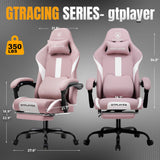 GTRACING Gaming Chair Ergonomic Office Chair with Foot Rest & Pocket Spring Cushion, High Back Computer Desk Chair with Headrest & Lumbar Support, Breathable Fabric Game Chair for Adults, Pink GTRACING